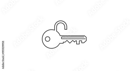 Open Key Icon Outline, Unlocked Symbol, Access Granted Concept