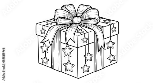 A beautifully illustrated gift box with stars and a ribbon bow