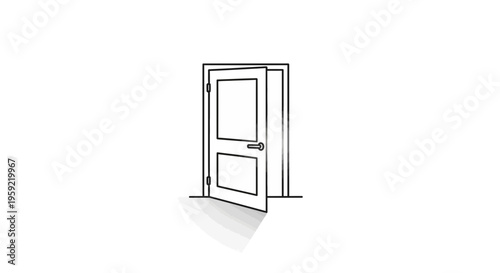 Open Doorway, Opportunity, New Beginning, Choice, Simple Line Art Illustration
