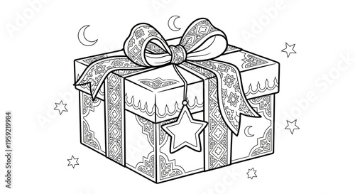 A beautifully illustrated gift box with a star and bow design
