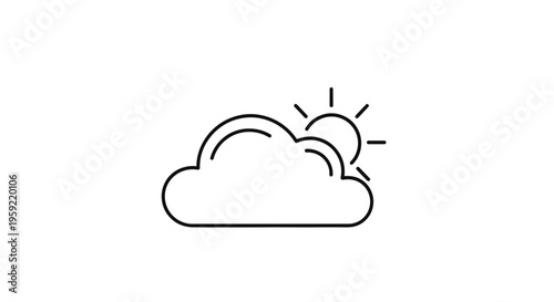 Partly Cloudy Weather Icon: Sun Behind Cloud, Simple Line Art, Weather Forecast Symbol