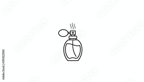 Perfume Bottle Icon Spraying Fragrance Vapor, Minimalist Line Art