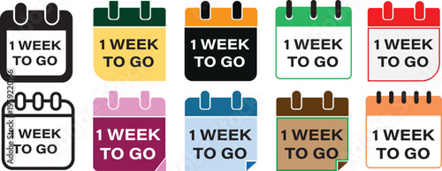 1 week to go to the last countdown icon. Minimalist 7 weeks to go icons, digital event planning and project timeline symbols, Countdown left days banner. count time vector icon illustration.
