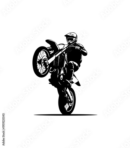 Motorcycle Stunt Rider Performing Wheelie in Mid-Air
