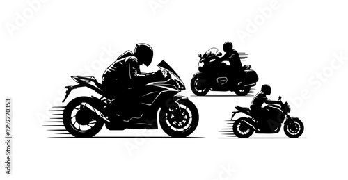 Dynamic Silhouette Motorcycle Riders in Motion