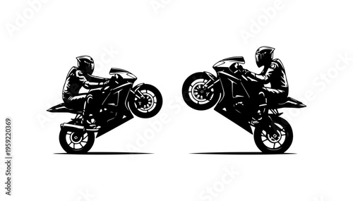 Dynamic Stunt Motorcycle Riders in Mid-Air Action