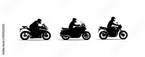 Three Motorcyclists Riding in Silhouette Style