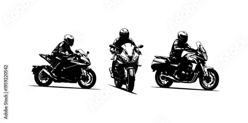 Three Motorcyclists Riding in Silhouette Style