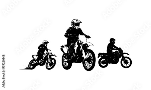 Three Motocross Riders in Action Silhouette Vector
