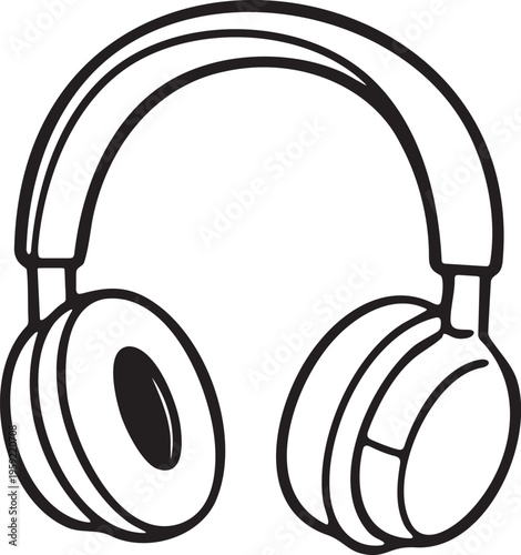 Over ear headphones front view line illustration