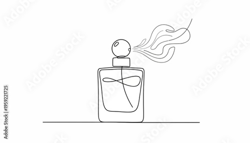 Minimalist perfume bottle with fragrance mist, continuous line art