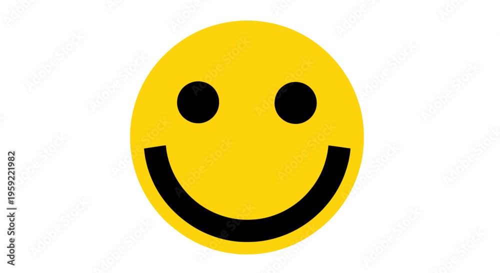 Fototapeta premium A bright yellow smiley face icon with a black smile and eyes on a white background