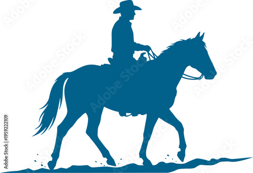 Cowboy riding horse across open terrain silhouette
