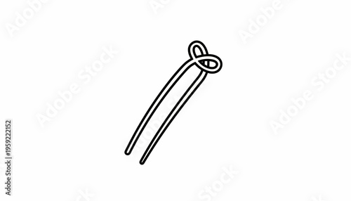 Minimalist line art of a hair pin with a loop detail, isolated on white background