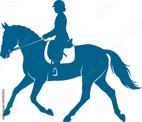 Dressage horse and rider in collected trot silhouette
