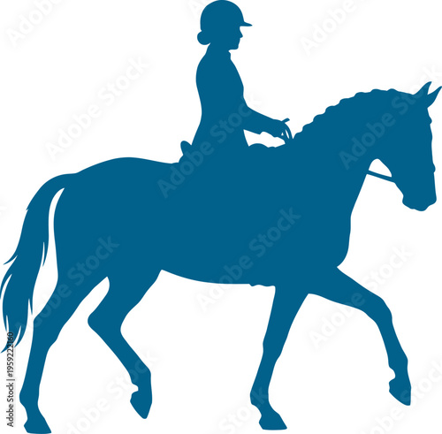 Dressage horse and rider performing rhythmic trot