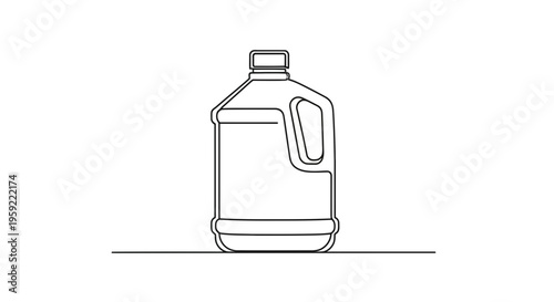 Minimalist Line Art of a Large Plastic Jug with Handle, Isolated on White