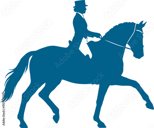 Dressage rider in top hat performing grand prix movement