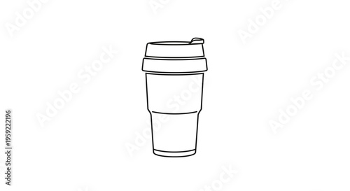 Minimalist Line Art of a Reusable Coffee Cup with Lid and Sleeve