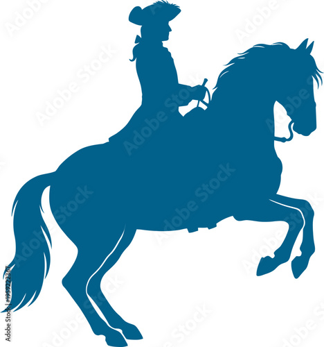 Historical cavalier on rearing stallion silhouette