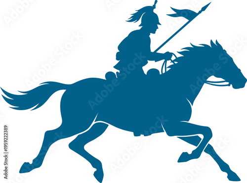 Historical cavalry soldier with spear on horse