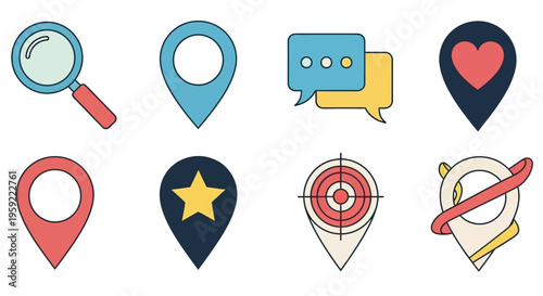 Free Download Colorful location and notification icons arranged in a grid pattern - GFXLoad