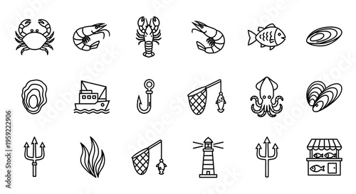 Collection of Various Marine and Nautical Symbols for Maritime Iconography