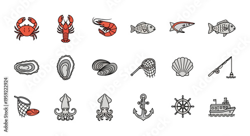 Collection of Various Marine Life and Nautical Elements for Marine Themes