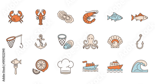 Collection of Various Small Marine Animals and Sea Creatures Illustration