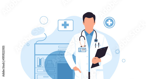 Doctor with Stethoscope and Clipboard, Medical Professional in White Coat, Healthcare Concept