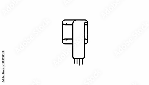 Minimalist icon of a scarf, simple line art, winter accessory, isolated on white background