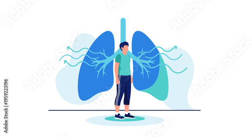 Healthy Lungs and Man Breathing Fresh Air, Respiratory System Health Concept