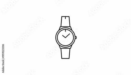 Minimalist line art icon of a classic wristwatch, simple design on white background