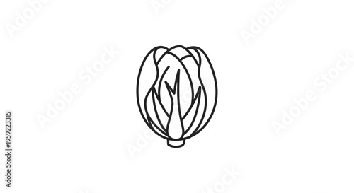 Minimalist Line Art Icon of a Fresh Lettuce Head