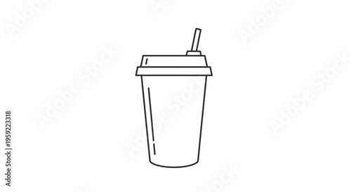 Minimalist line art icon of a disposable coffee cup with a straw and lid