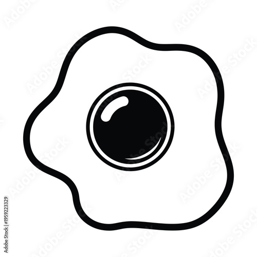 Simple black and white graphic illustration of a sunny-side up fried egg with a prominent yolk.