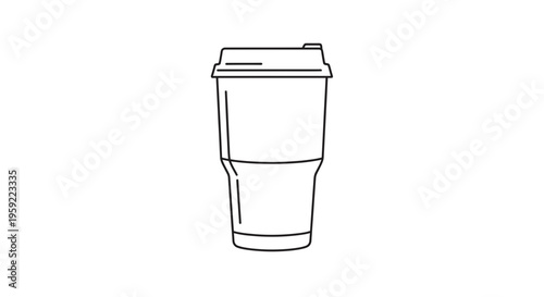 Minimalist Line Art Icon of a Reusable Coffee Cup with Lid