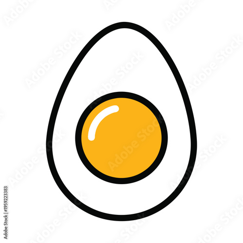 A simple graphic illustration of a hard-boiled egg cut in half, revealing its bright yellow yolk and white interior.