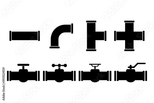 Pipes and valves, Element for design isolated on white background, for web and app. Flat vector illustration