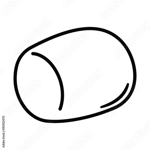 Simple black outline drawing of a soft, rounded cylindrical object, resembling a marshmallow or a small pillow, on a white background.