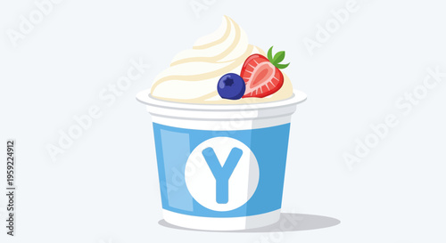 A vector graphic illustration of a yogurt cup with fruit on top
