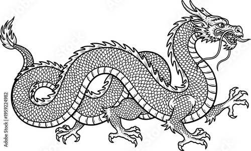 Long serpentine dragon with intricate scale patterns