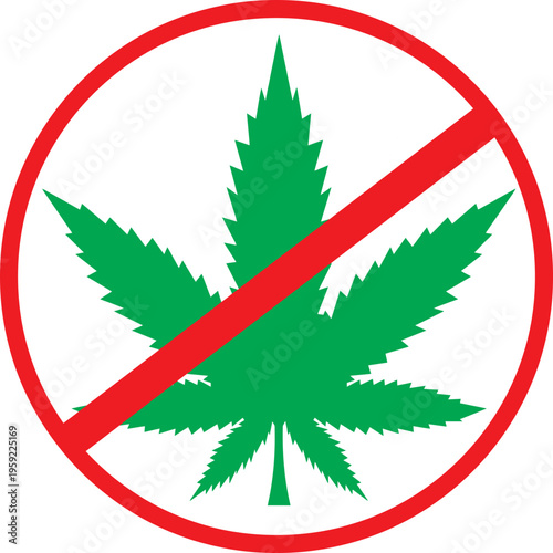 No Marijuana Sign with Cannabis Leaf Icon