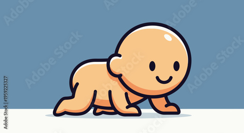 A cute cartoon baby crawling on the floor with a happy smile