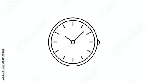 Minimalist Clock Icon, Simple Line Art Time Symbol, Isolated on White Background