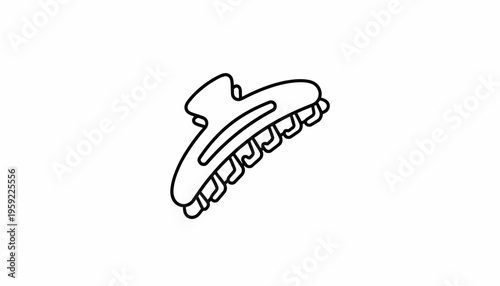 Minimalist Claw Clip Icon, Simple Line Art Drawing of a Hair Accessory on White Background