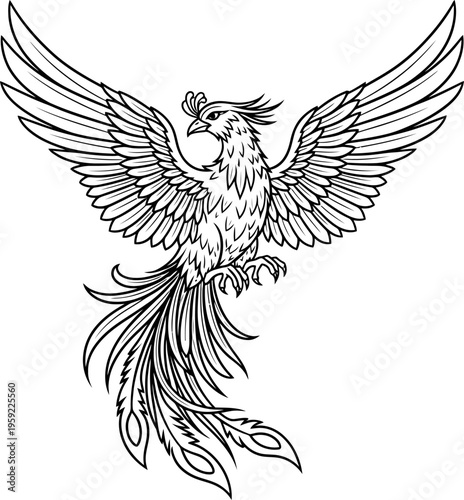 Phoenix rising with wings spread wide