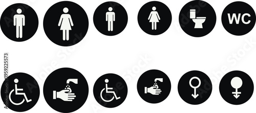 Essential Icons: A comprehensive array of restroom and accessibility signage, each icon crisply rendered against a contrasting black background. A visual guide for all.