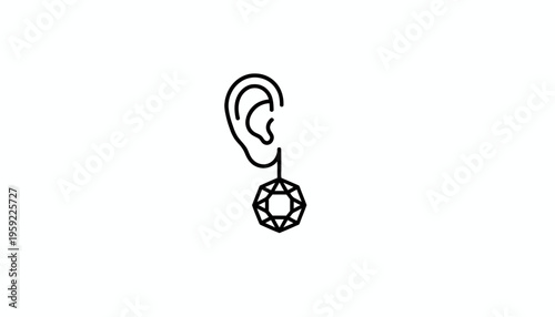 Minimalist Earring Icon: Diamond Gemstone Dangling from Human Ear Lobe