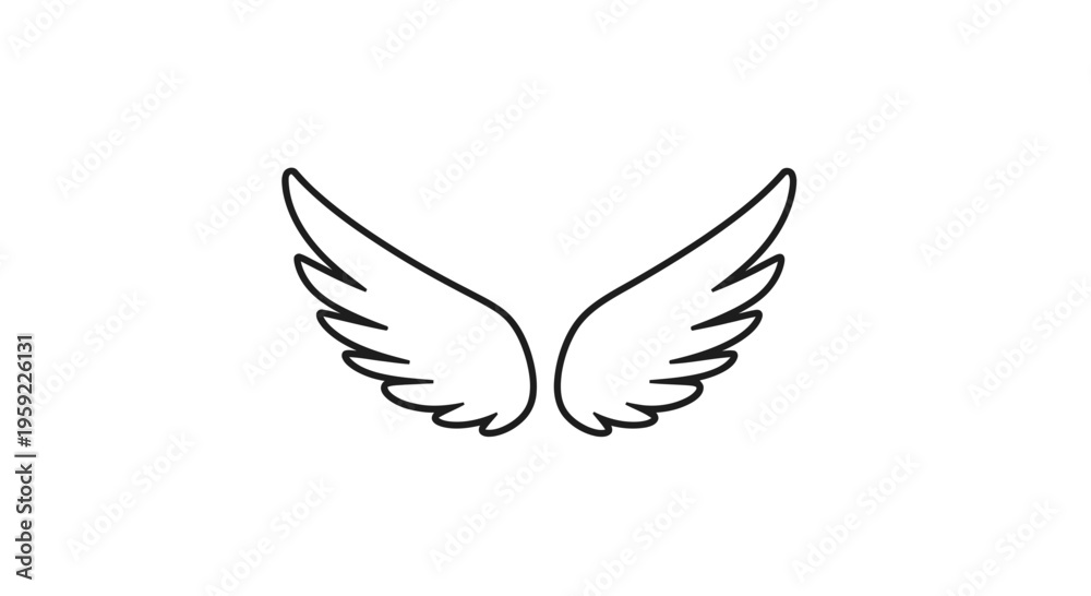 Obraz premium Minimalist Angel Wings Icon, Simple Line Art, Symbol of Freedom and Spirituality